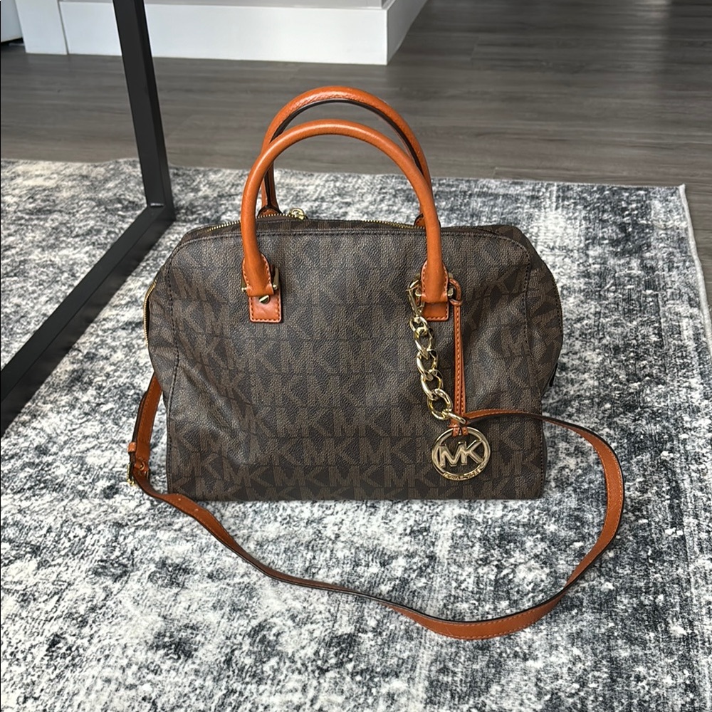 Michael Kors Brown Authentic Signature Large Adjustable Crossbody Satchel